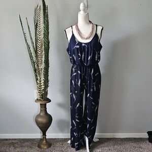 Love Ryan Navy Blue with Print Spaghetti Strap Jumpsuit